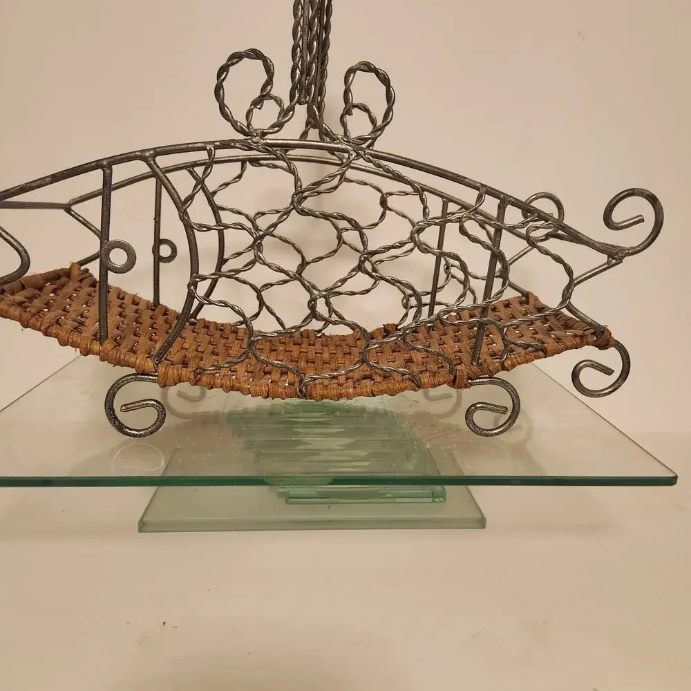 Vintage Metal and wicker Fish basket decor